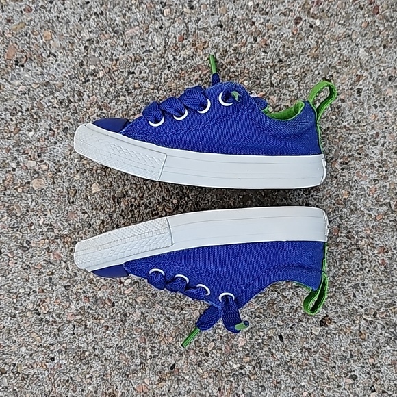 Converse No Time To Lace Tie Slip On Low Top Sneakers Royal Blue & Green - Picture 4 of 9